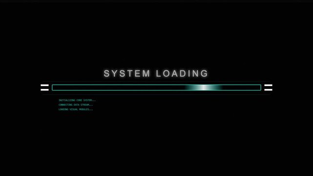 System loading bar progress indicator with text on a dark black background