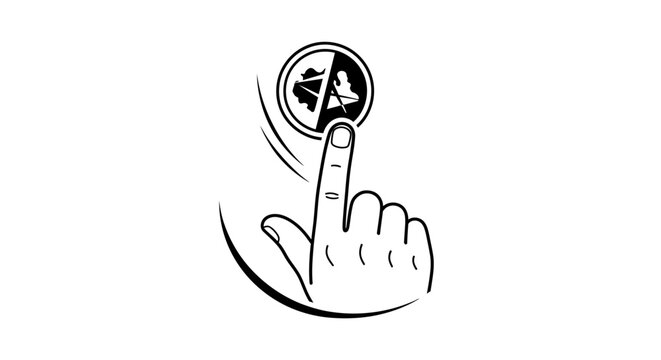 Hand Pressing Button with Nature and City Icons