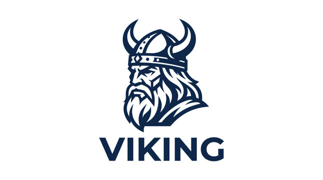 Viking warrior head illustration with helmet and beard.