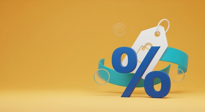 Promo code saving reminder for online shoppers shows a percent discount tag used for coupon redemption, checkout offer pages and cart message visuals before completing a purchase