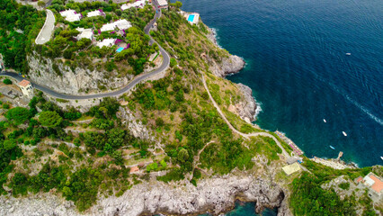 Fototapeta premium High altitude aerial shot of SS163 Amalfi Coast scenic drive route