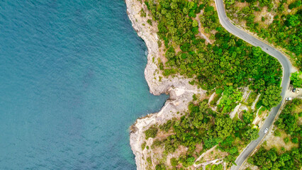 Fototapeta premium Aerial view of Amalfi Coast road with sea and mountain landscape Italy