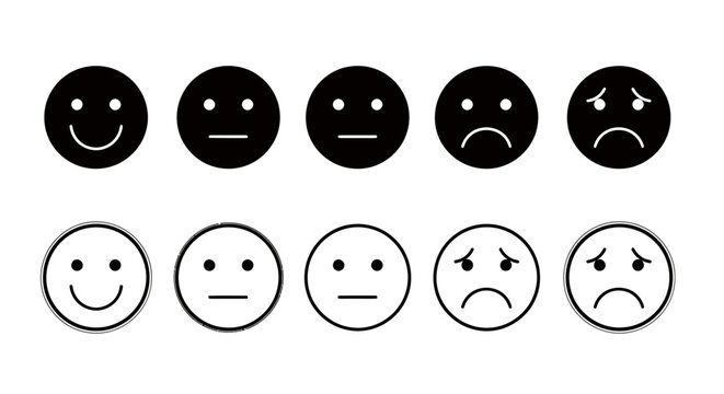 Series of round facial expressions illustrating a range of emotions and moods.