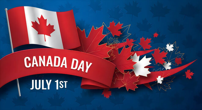 Canadian flag with maple leaves on Canada Day