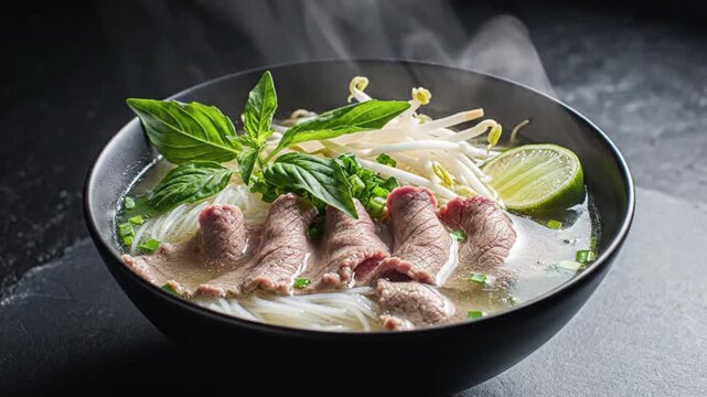 hot vietnamese pho noodle soup steaming.