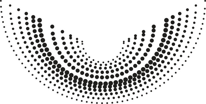 Black and white halftone semicircle pattern with dotted texture in minimalist line art style