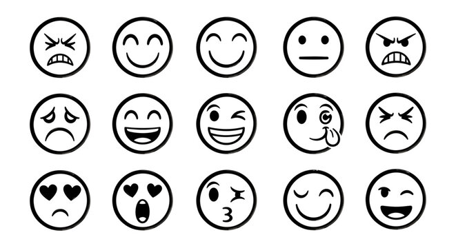 Collection of round emoji faces displaying a range of emotions and expressions.