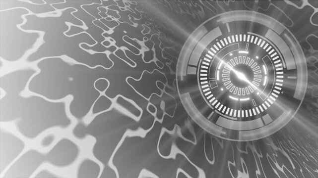 white color rotating glowing HUD animation with abstract shapes hi tech seamless design black geometrical background