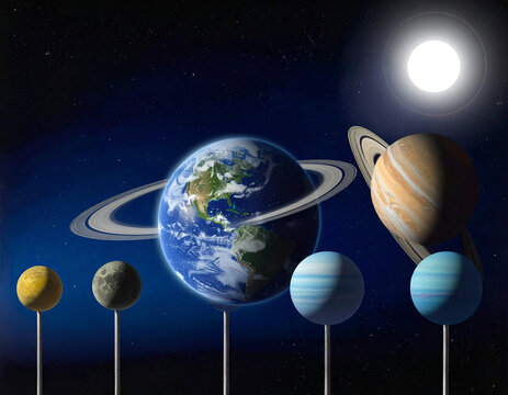 Solar System Planets and Sun Illustration.