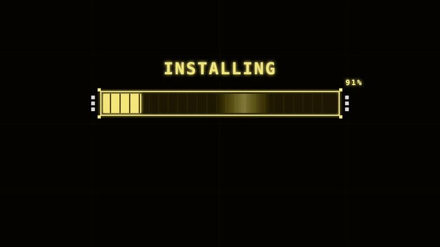 Installing progress bar with ninety one percent loading status on black background