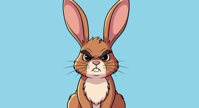 Playful cartoon bunny with blue background in a cute illustration.