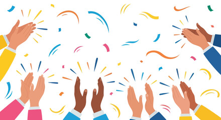 Fototapeta premium Celebration: Diverse Hands Clapping with Confetti and Streamers