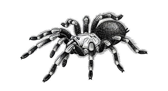 Detailed Black and White Illustration of a Tarantula Spider