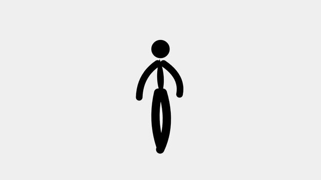 Black stick figure person walking forward in a simple motion