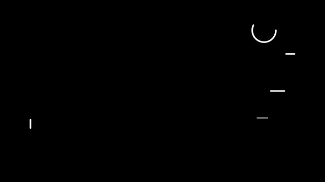 Minimalist abstract design with white geometric lines and shapes on a solid black background