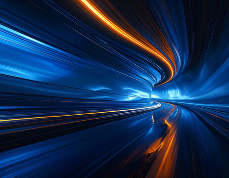 Abstract Blue and Orange Light Trails Speed Motion Blur.