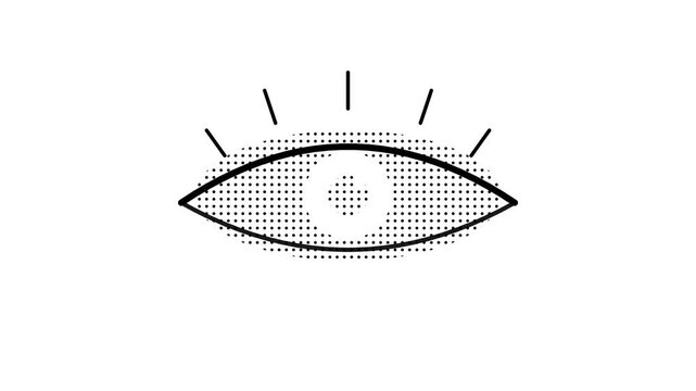 Minimalist black and white eye icon with halftone dot texture pattern