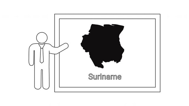 Suriname map presentation by a businessman in a suit.