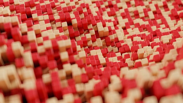 Red and cream voxel field abstract 3D landscape