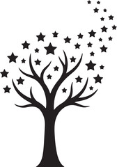 Naklejka premium Tree silhouette with star leaves drifting in wind