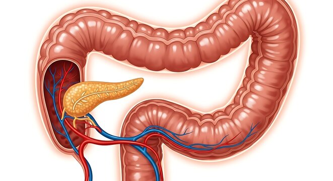Human Large Intestine Anatomy Illustration.