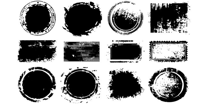 Set of vintage grunge rubber stamps and round frame borders featuring black circle vector labels and design elements for business badges or icons