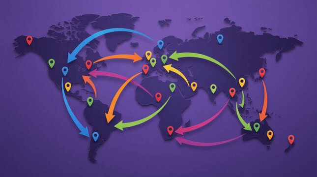 Global connections map shows world travel destinations and routes