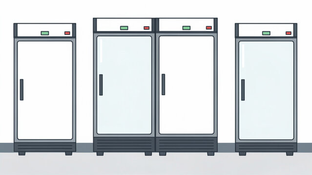 Modern stainless steel refrigerators with glass doors in a sleek kitchen setting