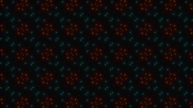 Abstract Digital Glowing Particle Pattern Background, Futuristic Cyan and Orange Data Visualization Texture on Black. Represents data flow, network connectivity, and artificial intelligence.