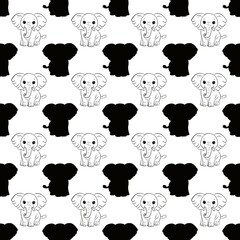 Obraz premium black and white elephant seamless pattern