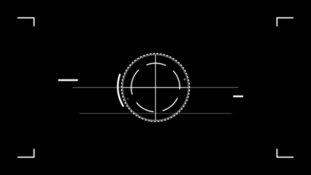 Digital camera viewfinder overlay with focus reticle and crosshair on black background