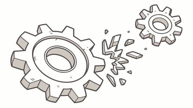 Mechanical gear failure with shattering metal components and broken teeth.