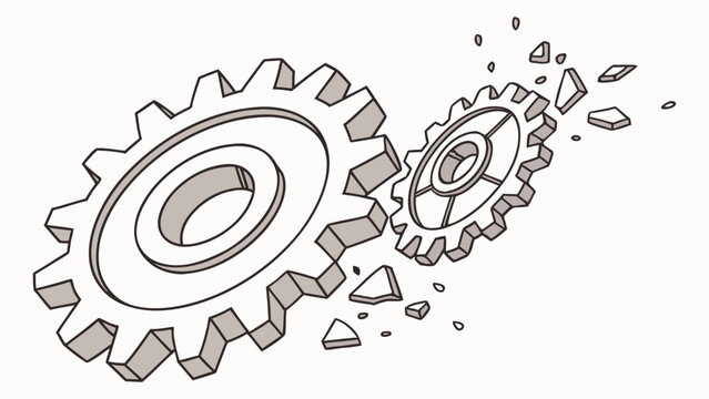 Mechanical gear failure concept with breaking metal components.