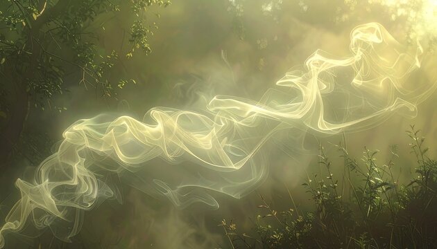 Smoke in the forest and meadow warning background