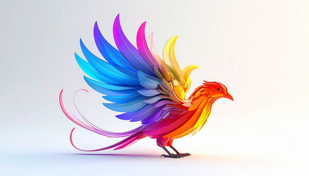 Colorful bird graphic on white background