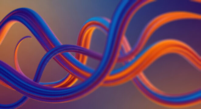 Vibrant swirling chromatic ribbon loops in gradient background, swirls ribbons