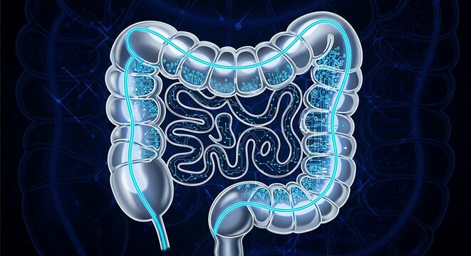 Human Intestine Anatomy Medical Illustration.