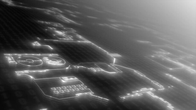 white color microchip glowing big data transfer binary code hi tech design loopable black technology background