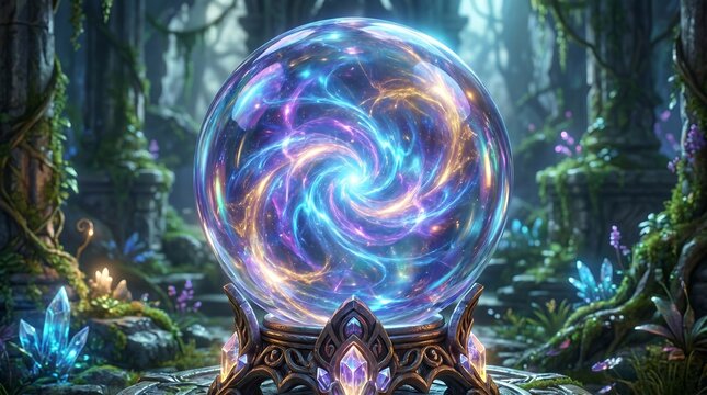 Crystal Ball Mystical Fantasy Swirling Colors Magic Forest