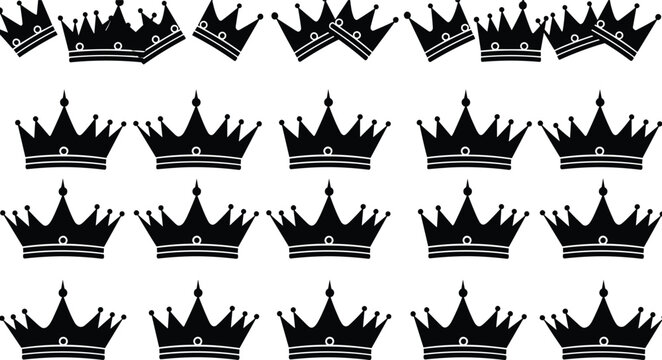 royal crown vector black silhouette icon set featuring majestic queen and king crowns for luxury branding designs