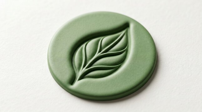 Green wax seal with leaf design isolated