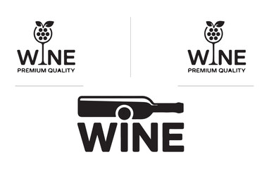 Naklejka premium Set of wine logos with glass and bottle, premium quality word, elegant design, flat vector illustration.