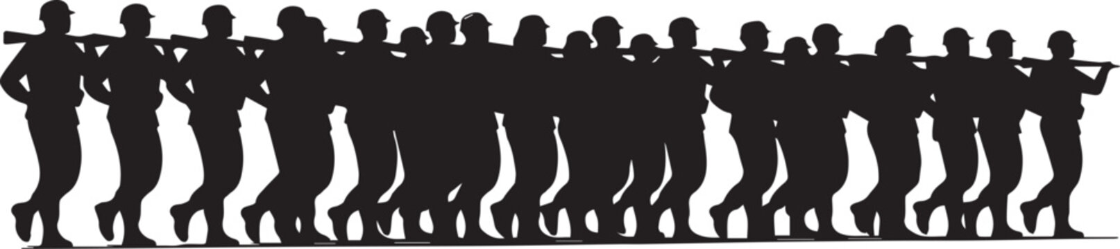 Silhouette of a group of soldiers marching with rifles soldiers marching silhouette military