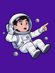 Obraz premium Cute Cartoon Astronaut Floating in Outer Space
