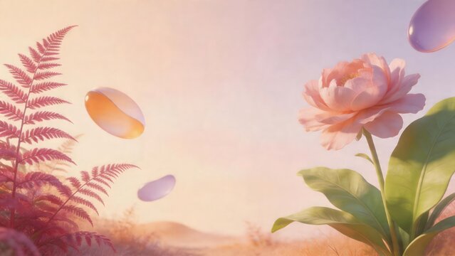Flower and plant with floating orbs