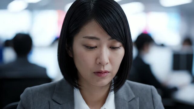 Overwhelmed Businesswoman Dissociating in Crowded Open Plan Office - Ai Genereted