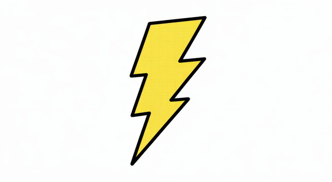 Simple yellow lightning bolt with a bold black outline isolated on a plain white background