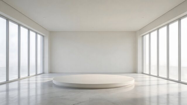 Empty minimalist room with circular platform