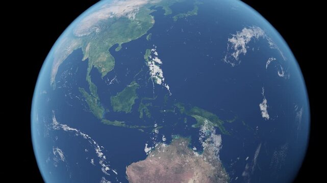 Indonesia and Southeast Asia from space slow zoom into orbiting earth	
