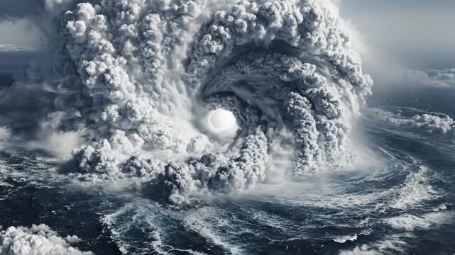 Massive storm system over ocean waters aerial view of hurricane